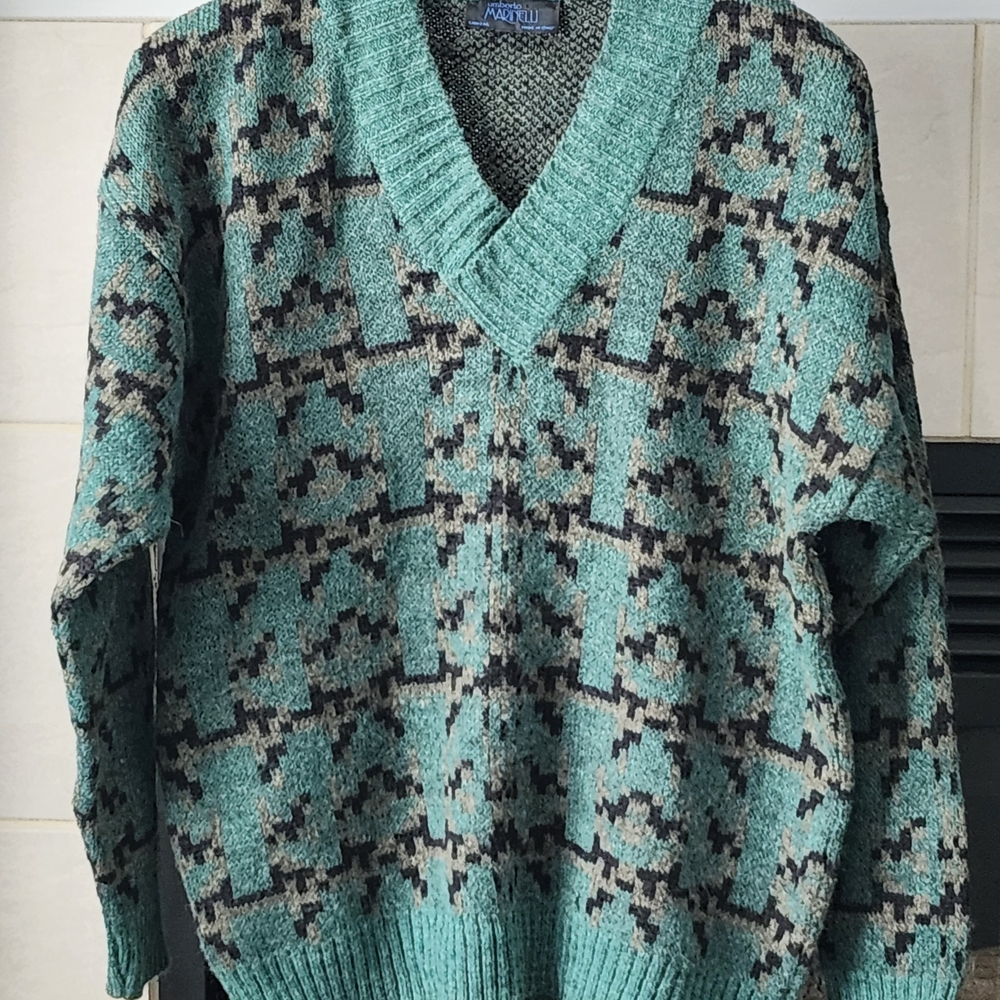 Made In Italy Umberio Marinelli Men's V-Neck Wool Blend Sweater, Size L (EU 52)